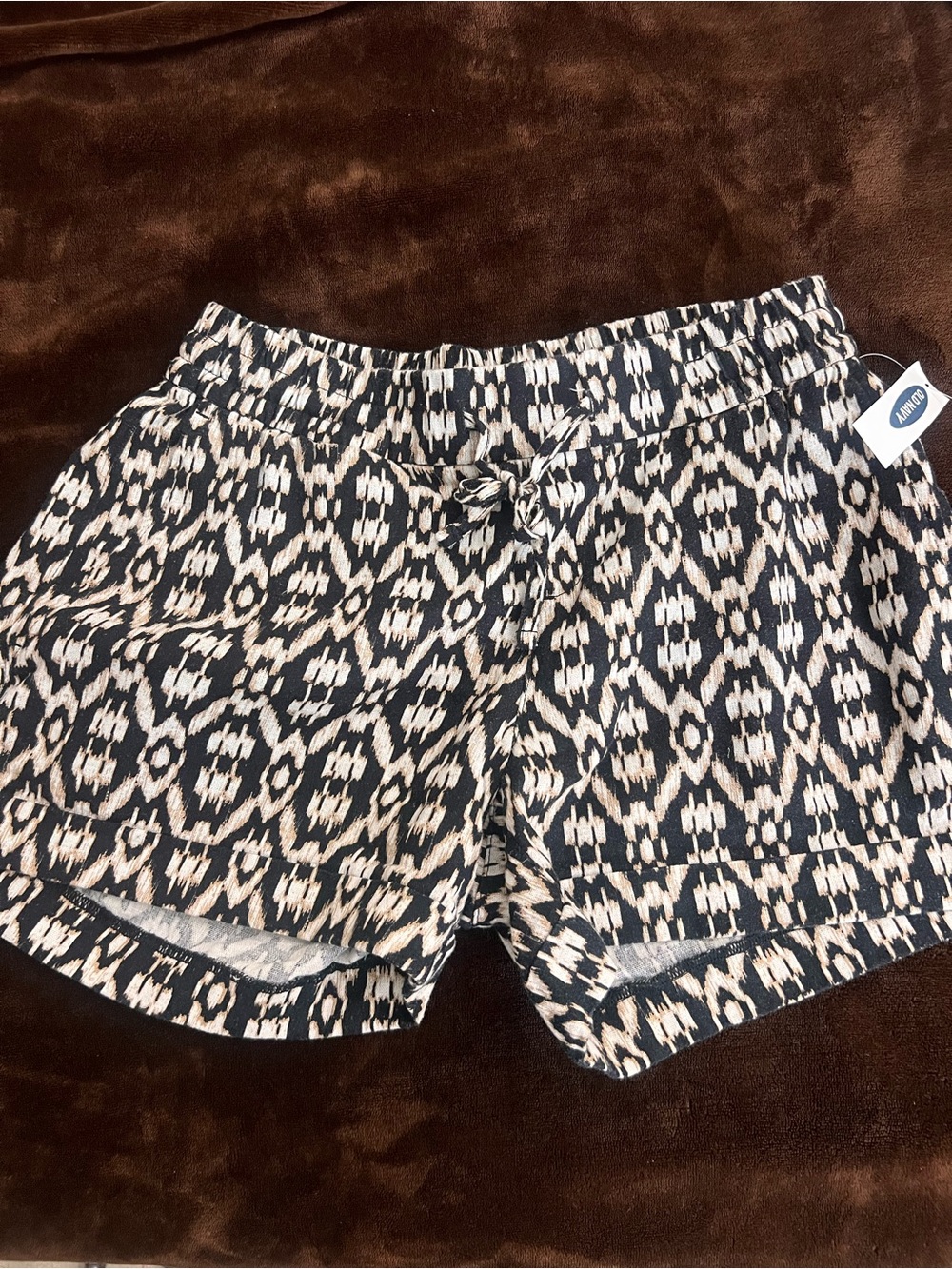 Old Navy Black & Cream Patterned linen blend Drawstring Shorts